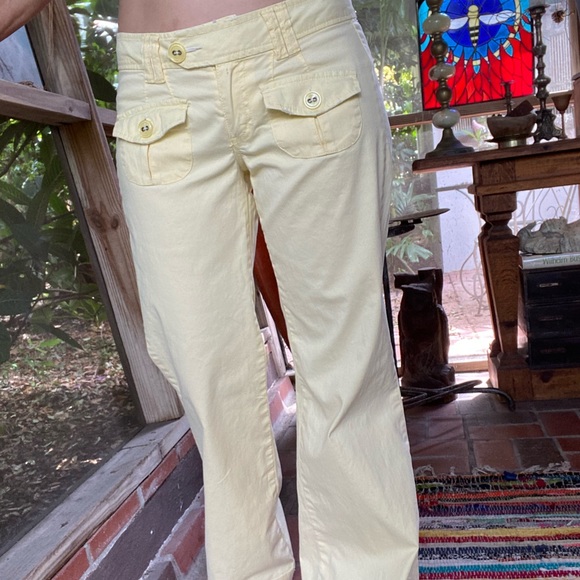 Nori vintage light yellow wide leg low rise cotton pants. Size 5 - Picture 8 of 10